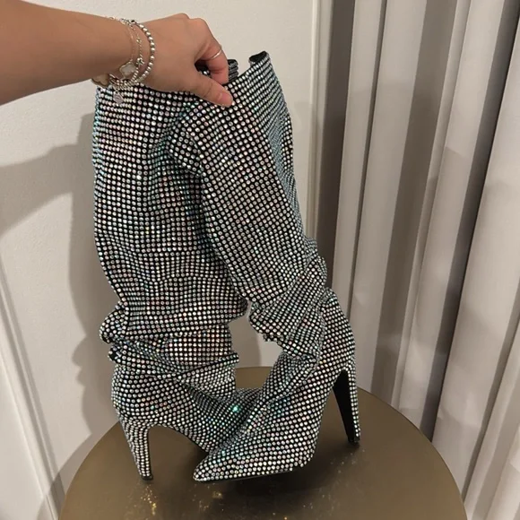 Steve‎ Madden ‘Crushing’ Rhinestone Slouchy Heeled Boots - Picture 13 of 15